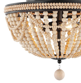 Dune Wood Bead 15.25" Bohemian Farmhouse Iron LED Semi Flush Mount