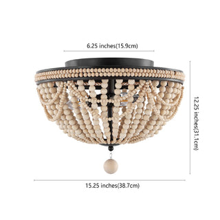 Dune Wood Bead 15.25" Bohemian Farmhouse Iron LED Semi Flush Mount