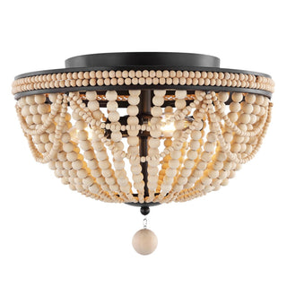 Dune Wood Bead 15.25" Bohemian Farmhouse Iron LED Semi Flush Mount