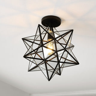 Cuthbert 14.5" Farmhouse Bohemian Iron/Glass LED Semi Flush Mount