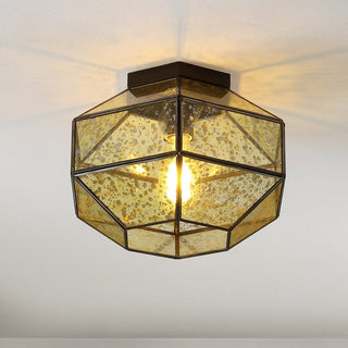 CASAINC 12.5" Vintage Farmhouse Iron/Glass LED Flush Mount