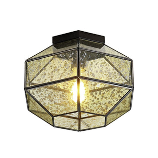 CASAINC 12.5" Vintage Farmhouse Iron/Glass LED Flush Mount