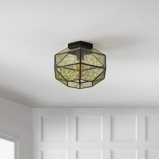 CASAINC 12.5" Vintage Farmhouse Iron/Glass LED Flush Mount