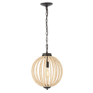 Klosm 12.5" Rustic Bohemian Iron/Wood Bead LED Pendant