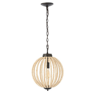 Klosm 12.5" Rustic Bohemian Iron/Wood Bead LED Pendant