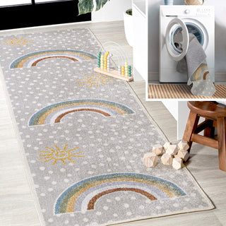 Curved Rainbow Dot Modern Machine-Washable Area Rug