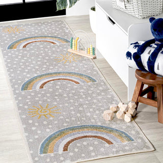 Curved Rainbow Dot Modern Machine-Washable Area Rug