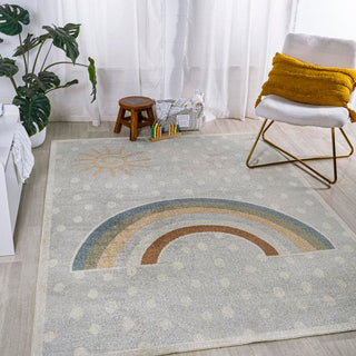 Curved Rainbow Dot Modern Machine-Washable Area Rug