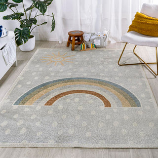 Curved Rainbow Dot Modern Machine-Washable Area Rug