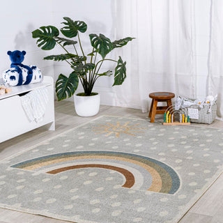 Curved Rainbow Dot Modern Machine-Washable Area Rug