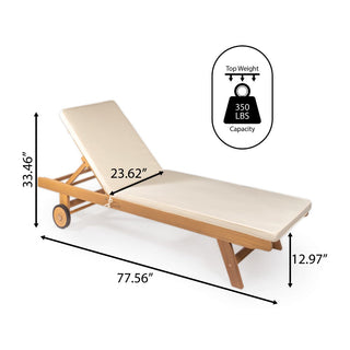 Senia 77.56"x23.62" Modern Classic Adjustable Acacia Wood Chaise Outdoor Lounge Chair with Cushion & Wheels