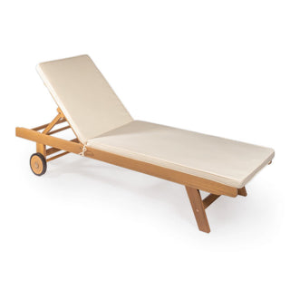 Senia 77.56"x23.62" Modern Classic Adjustable Acacia Wood Chaise Outdoor Lounge Chair with Cushion & Wheels