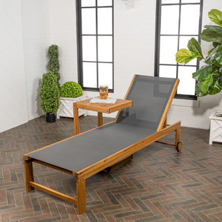 Wade Coastal Modern Acacia Wood Mesh 3-Position Outdoor Chaise Lounge Set with Side Table