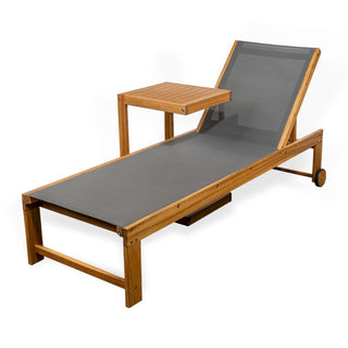 Wade Coastal Modern Acacia Wood Mesh 3-Position Outdoor Chaise Lounge Set with Side Table