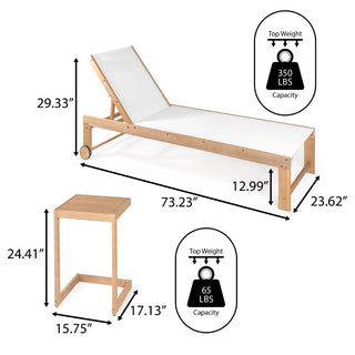 Wade Coastal Modern Acacia Wood Mesh 3-Position Outdoor Chaise Lounge Set with Side Table