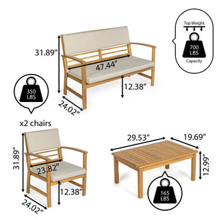 Chillrest 4-Piece Modern Coastal Acacia Wood Conversation Outdoor Patio Set with Cushions