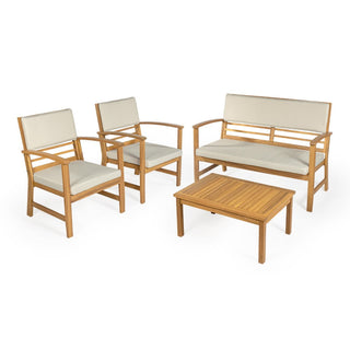 Chillrest 4-Piece Modern Coastal Acacia Wood Conversation Outdoor Patio Set with Cushions