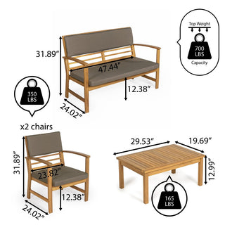 Chillrest 4-Piece Modern Coastal Acacia Wood Conversation Outdoor Patio Set with Cushions