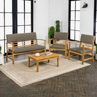 Chillrest 4-Piece Modern Coastal Acacia Wood Conversation Outdoor Patio Set with Cushions