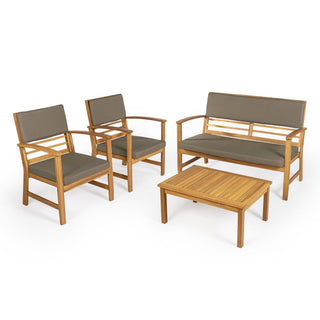 Chillrest 4-Piece Modern Coastal Acacia Wood Conversation Outdoor Patio Set with Cushions