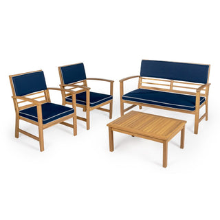 Chillrest 4-Piece Modern Coastal Acacia Wood Conversation Outdoor Patio Set with Cushions