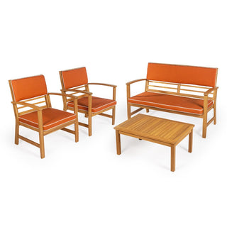 Chillrest 4-Piece Modern Coastal Acacia Wood Conversation Outdoor Patio Set with Cushions