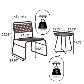 Acanva 3-Piece Mid-Century Modern Faux Rattan Conversation Outdoor Patio Set