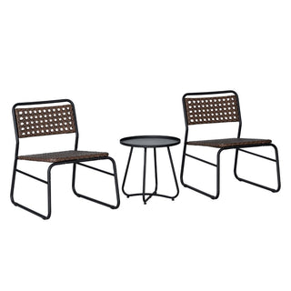 Acanva 3-Piece Mid-Century Modern Faux Rattan Conversation Outdoor Patio Set