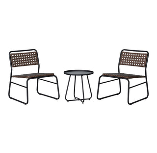 Acanva 3-Piece Mid-Century Modern Faux Rattan Conversation Outdoor Patio Set