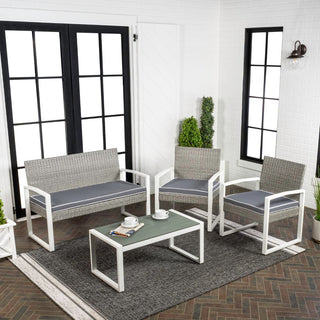 Conway 4-Piece Modern Coastal Faux Wicker Conversation Outdoor Patio Set