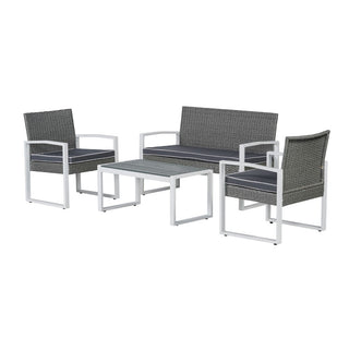 Conway 4-Piece Modern Coastal Faux Wicker Conversation Outdoor Patio Set