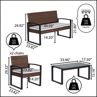 Conway 4-Piece Modern Coastal Faux Wicker Conversation Outdoor Patio Set