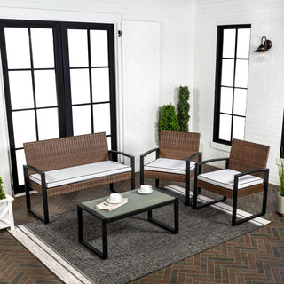 Conway 4-Piece Modern Coastal Faux Wicker Conversation Outdoor Patio Set