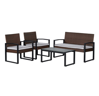 Conway 4-Piece Modern Coastal Faux Wicker Conversation Outdoor Patio Set