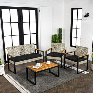 Aeron 4-Piece Modern Coastal Faux Wicker Conversation Outdoor Patio Set