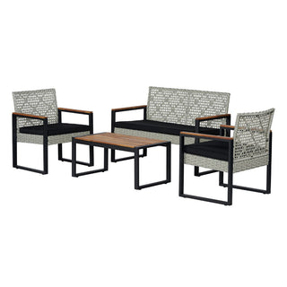 Aeron 4-Piece Modern Coastal Faux Wicker Conversation Outdoor Patio Set