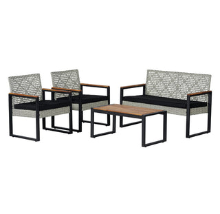 Aeron 4-Piece Modern Coastal Faux Wicker Conversation Outdoor Patio Set