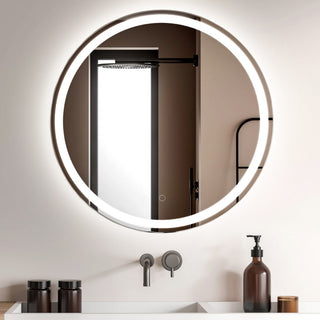 Smarmy 27" Round Frameless Anti-Fog Aluminum Front/Back-lit Tri-color LED Bathroom Vanity Mirror with Smart Touch Control