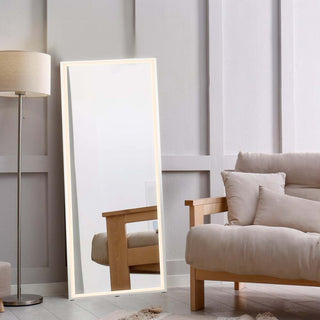 Icy Full-length Rectangular Frameless Anti-Fog Plug-in/Hardwire Aluminum Front-lit Tri-color LED Freestand/Hang Mirror with Smart Touch Control