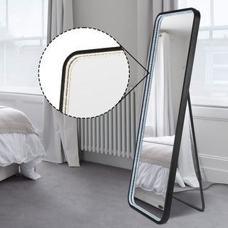 Accent Crystal Lining Rectangle Metal Framed Antifog Front-Lit Tri-Color Wall Or Floor Full-Length Mirror with Smart Touch