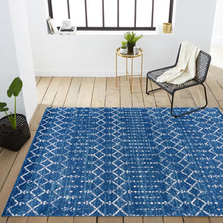 Kolkata Moroccan HYPE Boho Vintage Area Rug Blue/White