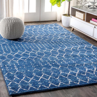 Kolkata Moroccan HYPE Boho Vintage Area Rug Blue/White