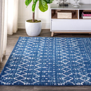 Kolkata Moroccan HYPE Boho Vintage Area Rug Blue/White