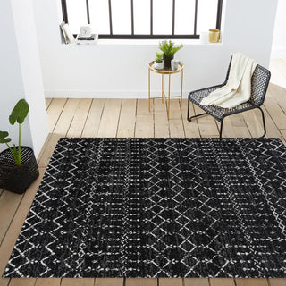 Kolkata Moroccan HYPE Boho Vintage Area Rug Black/Ivory