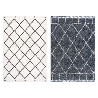 Whanganui Cami Moroccan Style Diamond Area Rug and Denver Mercer Shag Plush Tassel Area Rug