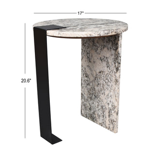 Clary 17" Contemporary Natural Marble/Metal Handmade Round End Table