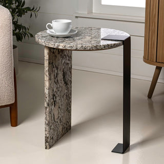 Clary 17" Contemporary Natural Marble/Metal Handmade Round End Table