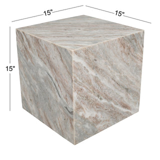 Erosia 15" Contemporary Natural Marble Handmade Cube End Table