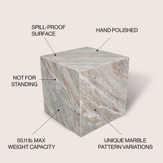 Erosia 15" Contemporary Natural Marble Handmade Cube End Table