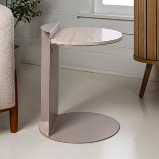 Laurel 16" Contemporary Natural Marble/Metal Handmade C-Shaped End Table